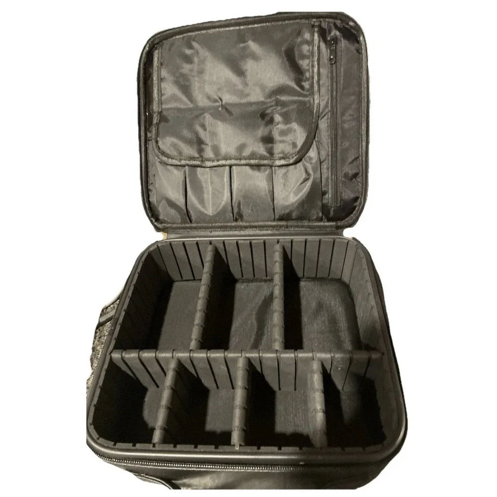 Makeup Train Case Organizer Black Travel Cosmetic Bag Adjustable Dividers‎